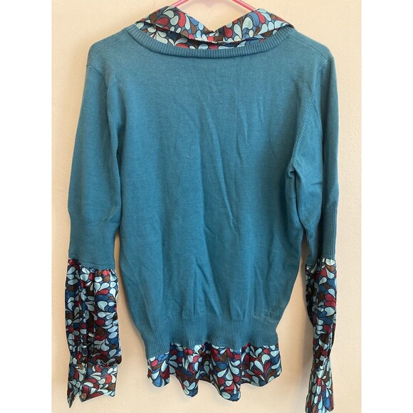 Bisou Bisou Women’s Fall Sweater Multicolor V-Neck Collared Layered Size Large - Picture 11 of 16